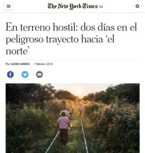 Captura del artículo "En terreno hostil: dos días en el peligroso trayecto hacia 'el norte'"